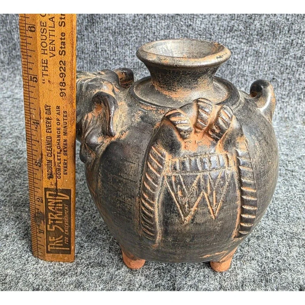 Elephant-Themed Black Terracotta Decorative Pot Made In Thailand